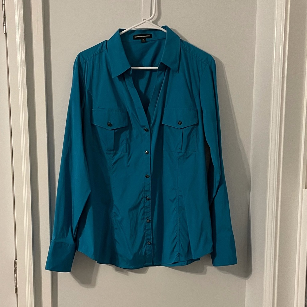 Express Teal Button Down Long Sleeve Shirt - XL